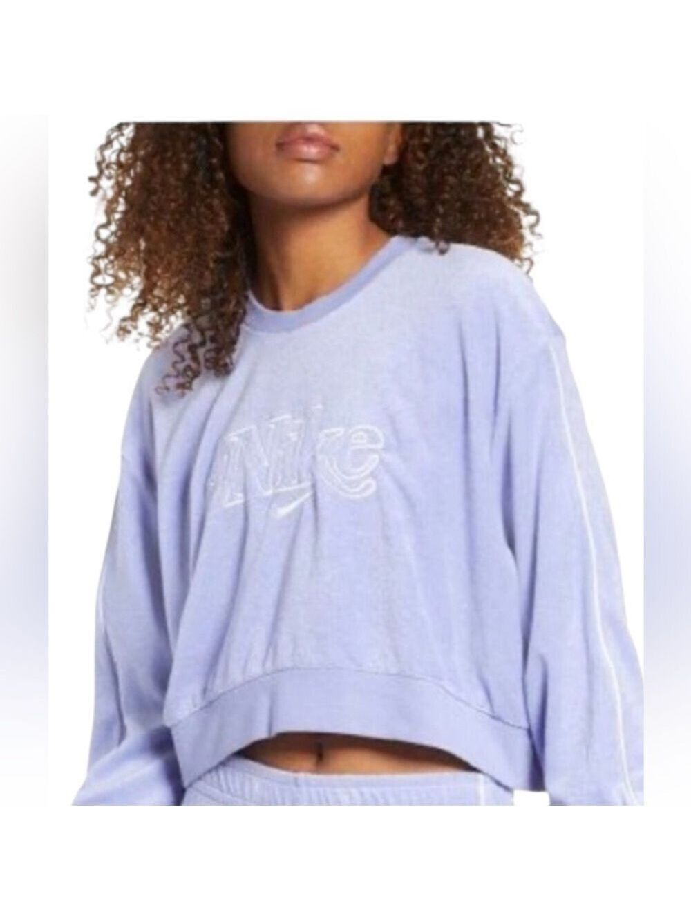 Nike Women's Retro Femme Cropped Sweatshirt Terry Cloth Lilac Size M New
